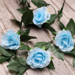 Generic Artificial Rose Vine Flowers With Green Leaves For Home Party Garden Wall Decoration (Blue, Material:Silk, Polyester)