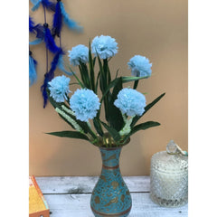 Generic Artificial Flowers Bunch Bouquet Of 6 Chrysanthemum Flowers For Home Decoration (Blue, Material:Silk, Polyester)