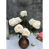 Generic Artificial Flowers Bunch Bouquet Of 5 Vintage Garden Roses For Home Decoration (White, Material:Silk, Polyester)