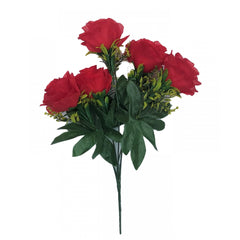 Generic Artificial Flowers Bunch Bouquet Of 5 Roses For Home Decoration (Red, Material:Silk, Polyester)