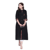 Generic Women's Khadi Printed A Line Kurti (Black, Khadi)