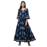 Generic Women's Cotton Printed Regular Kurti (Blue, Cotton )