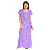 Generic Women's Cotton Printed Maxi Nighty (Lavender)