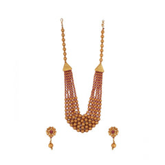 Generic Women's Ethnic Five Layer Brass Mala With Crystal For Women And Girls (Red, Free Size)