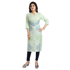 Generic Women's 3/4th Sleeve Viscose Blend Tunic Long Kurti (Green)