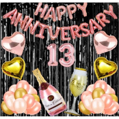 Generic 13Th Anniversary Rose Gold Foil Balloons With Happy Decoration Items Set (Rose Gold)