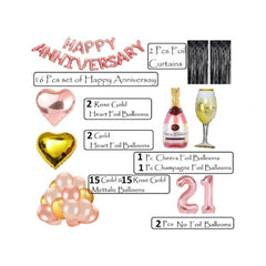 Generic 21St Anniversary Rose Gold Foil Balloons With Happy Decoration Items Set (Rose Gold)