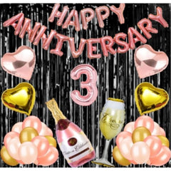Generic 3Rd Anniversary Rose Gold Foil Balloons With Happy Decoration Items Set (Rose Gold)
