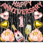 Generic 1St Anniversary Rose Gold Foil Balloons With Happy Decoration Items Set (Multicolor)