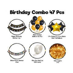 Generic Happy Birthday Decoration Combo Of Foil Curtain, Banner And Balloons (Multicolor)