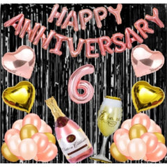 Generic 6Th Anniversary Rose Gold Foil Balloons With Happy Decoration Items Set (Rose Gold)