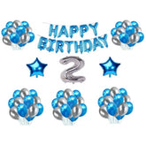 Generic 2Nd Happy Birthday Decoration Combo With Foil And Star Balloons (Blue, Silver)