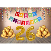 Generic 26Th Happy Birthday Decoration Combo With Multi Color Banner (Golden)