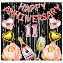 Generic 11Th Anniversary Rose Gold Foil Balloons With Happy Decoration Items Set (Rose Gold)