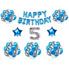 Generic 5Th Happy Birthday Decoration Combo With Foil And Star Balloons (Blue, Silver)