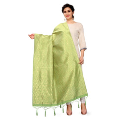 Generic Women's Silk Pure weaving Work Duppatta (Light Green, Length: 2-2.3 Mtrs)