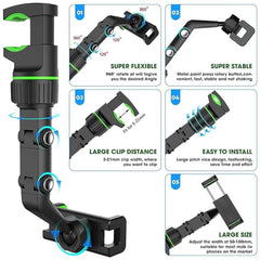 Generic Universal Clip Cell Phone Holder Multi-Joint Flexible Adjustment For Car Rear View Mirror Back Seat Video Stand (Black)