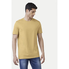 Generic Men's Casual Half sleeve Solid Polyester Crew Neck T-shirt (Sand)