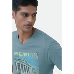 Generic Men's Casual Half sleeve Digital Printed Cotton Crew Neck T-shirt (Teal)