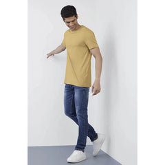 Generic Men's Casual Half sleeve Solid Polyester Crew Neck T-shirt (Sand)