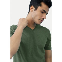 Generic Men's Casual Half sleeve Solid Cotton V Neck T-shirt (Green)