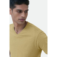 Generic Men's Casual Half sleeve Solid Cotton V Neck T-shirt (Sand)