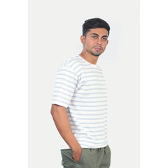 Generic Men's Casual Half sleeve Stripped Cotton Crew Neck T-shirt (White)