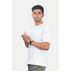 Generic Men's Casual Half sleeve Stripped Cotton Crew Neck T-shirt (White)