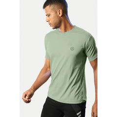 Generic Men's Casual Half sleeve Solid Polyester Crew Neck T-shirt (Pista)