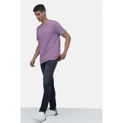 Generic Men's Casual Half sleeve Solid Cotton V Neck T-shirt (Lilac)