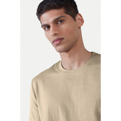 Generic Men's Casual Half sleeve Solid Polyester Crew Neck T-shirt (Beige)