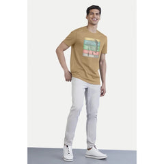 Generic Men's Casual Half sleeve Digital Printed Cotton Crew Neck T-shirt (Sand)
