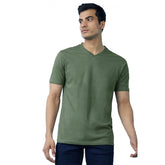 Generic Men's Casual Half sleeve Solid Cotton V Neck T-shirt (Green)