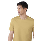 Generic Men's Casual Half sleeve Solid Polyester Crew Neck T-shirt (Sand)