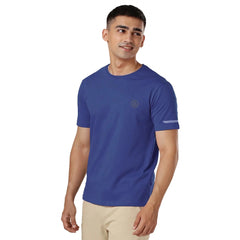 Generic Men's Casual Half sleeve Solid Polyester Crew Neck T-shirt (Blue)