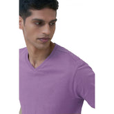 Generic Men's Casual Half sleeve Solid Cotton V Neck T-shirt (Lilac)