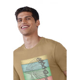 Generic Men's Casual Half sleeve Digital Printed Cotton Crew Neck T-shirt (Sand)