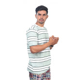 Generic Men's Casual Half sleeve Stripped Cotton Crew Neck T-shirt (White )
