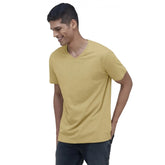 Generic Men's Casual Half sleeve Solid Cotton V Neck T-shirt (Sand)