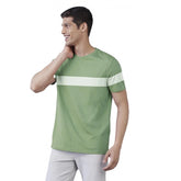 Generic Men's Casual Half sleeve Stripped Cotton Crew Neck T-shirt (Light Green)