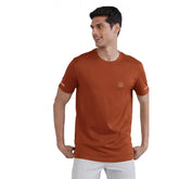 Generic Men's Casual Half sleeve Solid Polyester Crew Neck T-shirt (Rust)