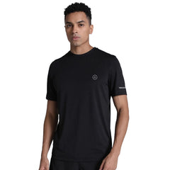 Generic Men's Casual Half sleeve Solid Polyester Crew Neck T-shirt (Black)