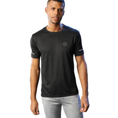 Generic Men's Casual Half sleeve Solid Polyester Crew Neck T-shirt (Black)
