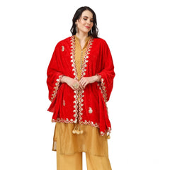 Generic Women's Velvet Gotta Patti Dupatta (Red, Length: 2.25 to 2.50 Mtr)