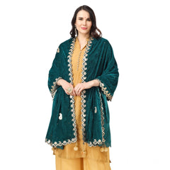 Generic Women's Velvet Gotta Patti Dupatta (Dark Green, Length: 2.25 to 2.50 Mtr)