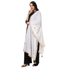 Generic Women's Velvet Gotta Patti Dupatta (White, Length: 2.25 to 2.50 Mtr)