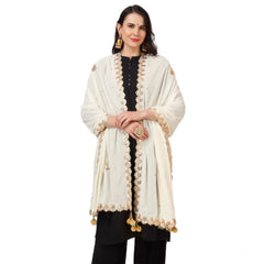 Generic Women's Velvet Gotta Patti Dupatta (Off White, Length: 2.25 to 2.50 Mtr)