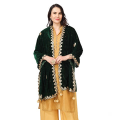 Generic Women's Velvet Gotta Patti Dupatta (Green, Length: 2.25 to 2.50 Mtr)