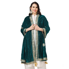 Generic Women's Velvet Gotta Patti Dupatta (Dark Green, Length: 2.25 to 2.50 Mtr)