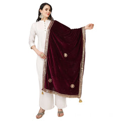 Generic Women's Velvet Gotta Patti Dupatta (Purple, Length: 2.25 to 2.50 Mtr)